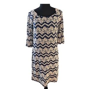 Chris Mclaughlin Blue and White Lace Sheath Dress Size 4